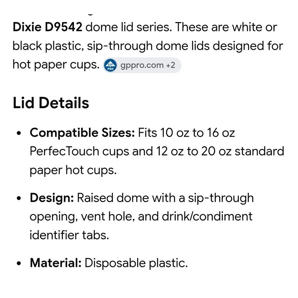 Dixie D9542 Black Plastic Sip-Through Dome Lids for 10-20 oz Hot Cups 3 Sleeves